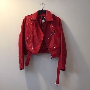 Brand New Nasty Gal Vegan Red Leather Jacket